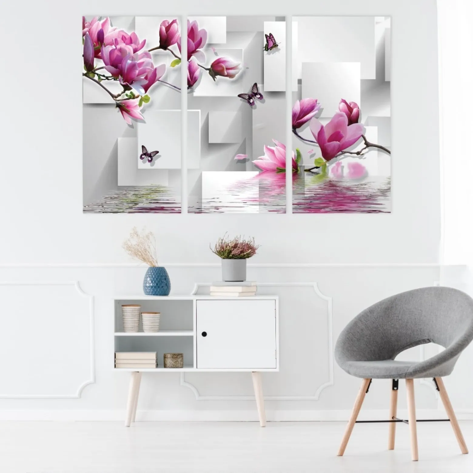 Obraz Tryptyk MAGNOLIE Motyle Figury 3D 60x40cm