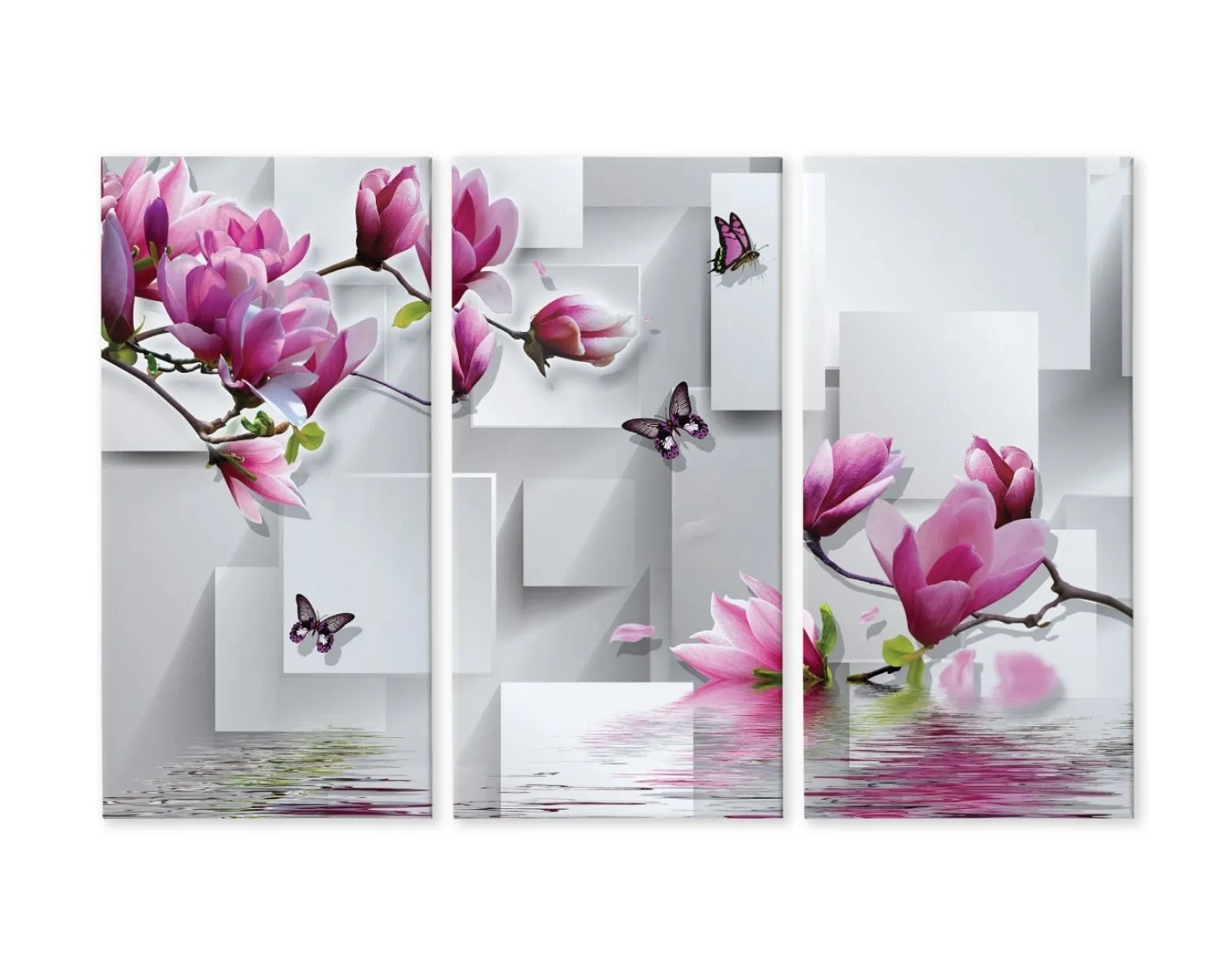 Obraz Tryptyk MAGNOLIE Motyle Figury 3D 60x40cm