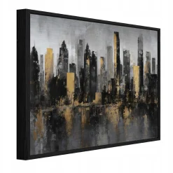 Obraz W Ramie Miasto Czarny Na Metalu Do Sypialni Salonu 120x80
