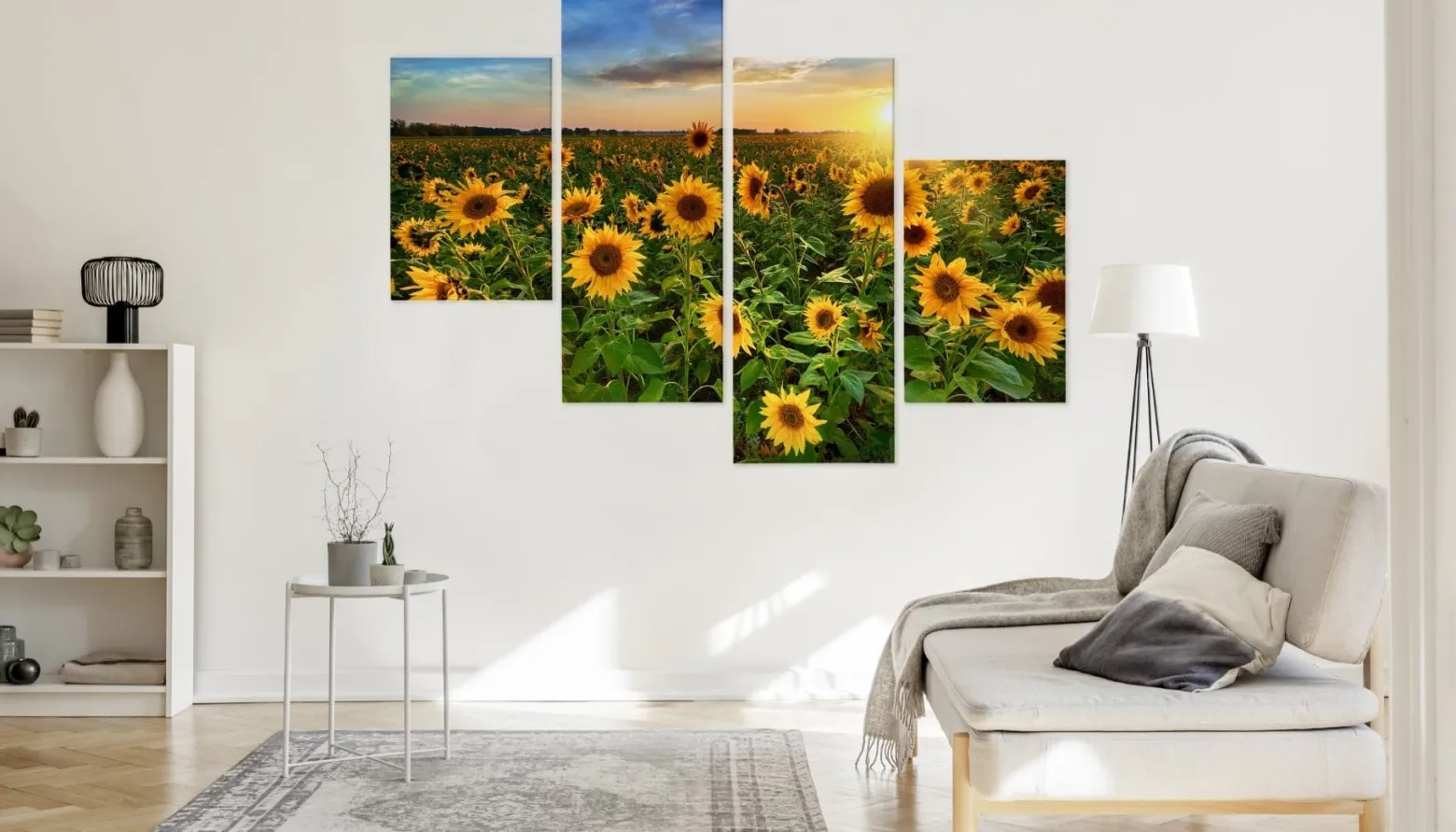 Obraz Wieloczęściowy KWIATY Słonecznika Pejzaż 3D 80x50cm