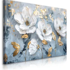 Obraz Akwarelowe Białe Kwiaty Glamour 30x20cm