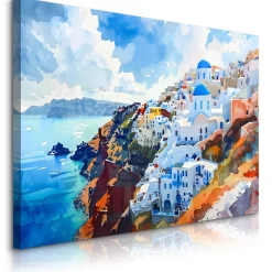 Obraz Akwarelowy Pejzaż Santorini 30x20cm