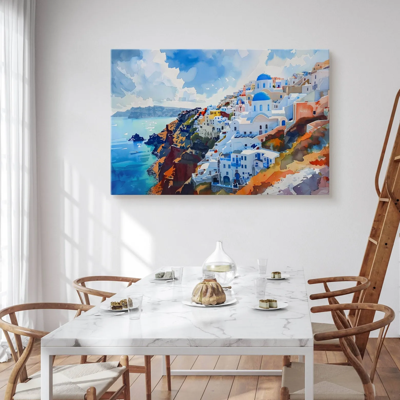 Obraz Akwarelowy Pejzaż Santorini 30x20cm
