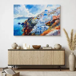 Obraz Akwarelowy Pejzaż Santorini 30x20cm