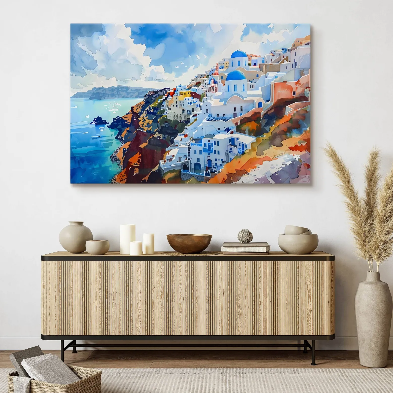 Obraz Akwarelowy Pejzaż Santorini 30x20cm