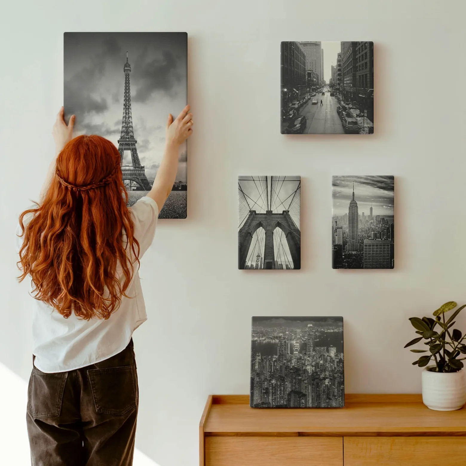 Obraz canvas 5 części Miasta czarno-białe|20x30, 30x30, 40x60|Wallfluent