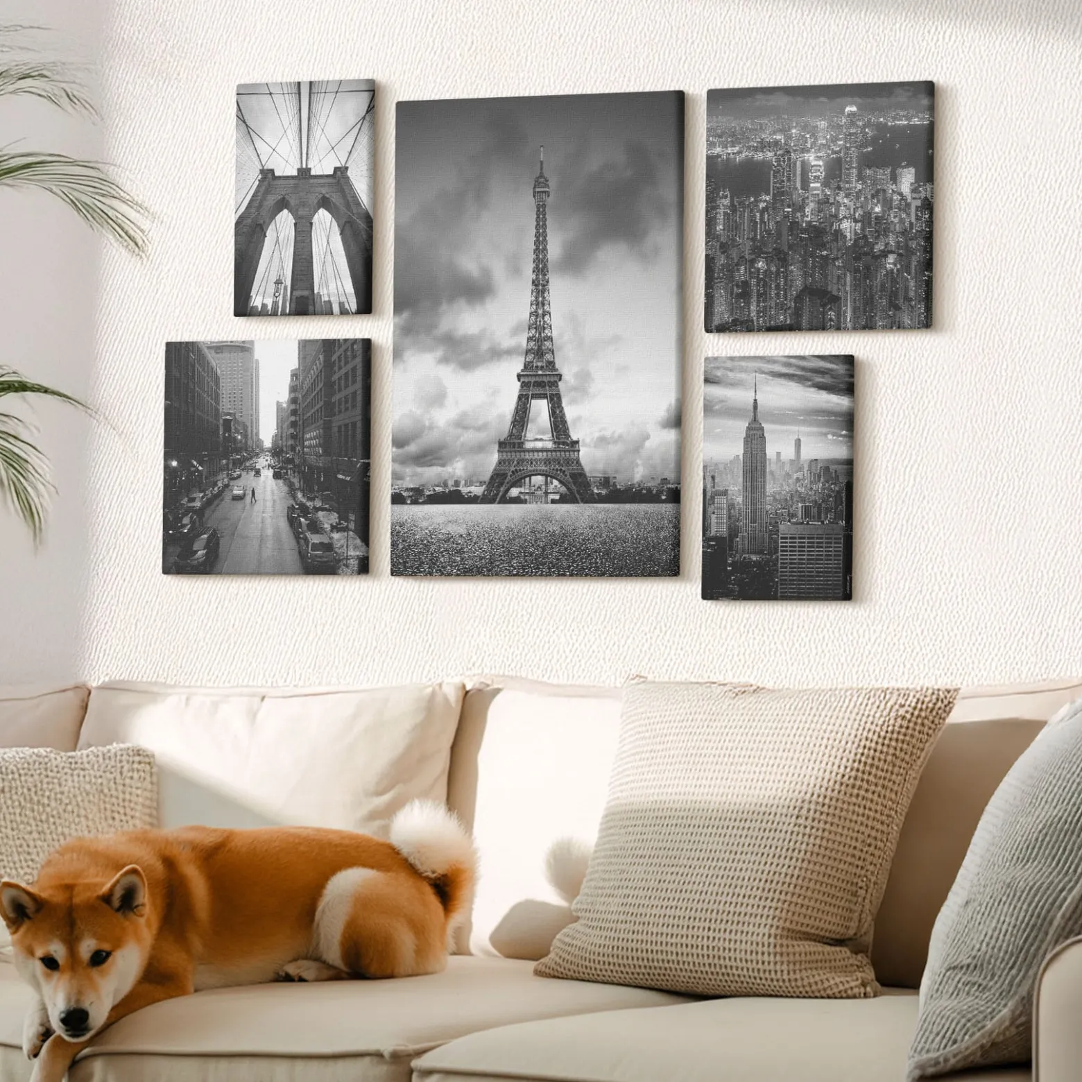 Obraz canvas 5 części Miasta czarno-białe|20x30, 30x30, 40x60|Wallfluent