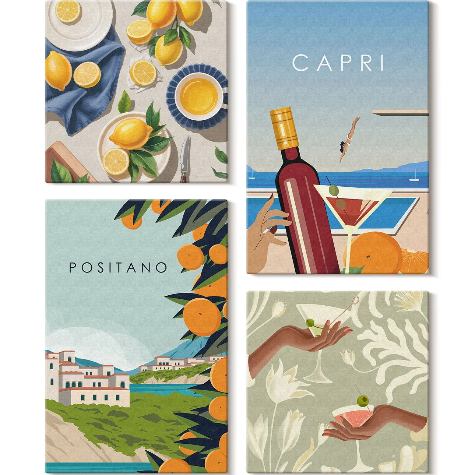 Obraz canvas 4 częściowy Cytryny Positano |40x40, 40x60| Wallfluent