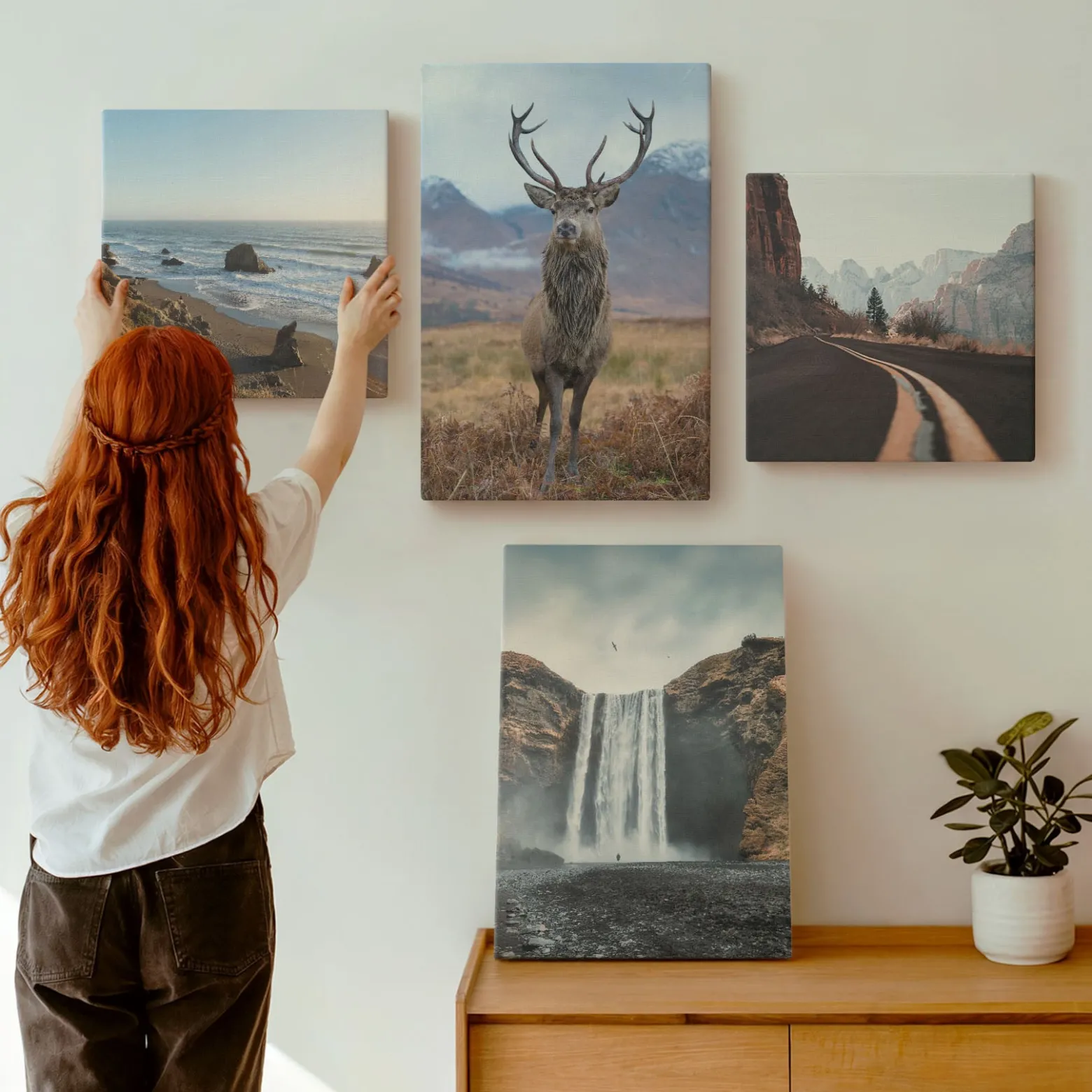 Obraz canvas 4 częściowy Góry wodospad plaża |40x40, 40x60| Wallfluent