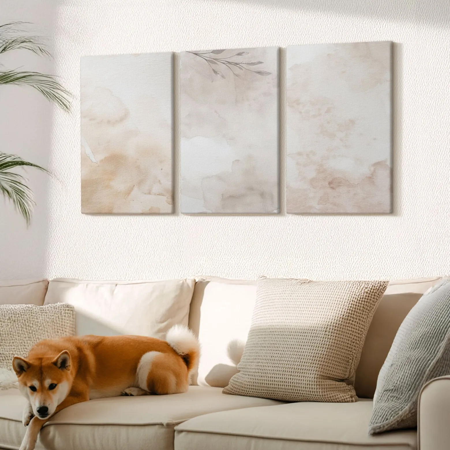 Obraz canvas 3 częściowy Pastelowe liście | 3x40x60 | Wallfluent