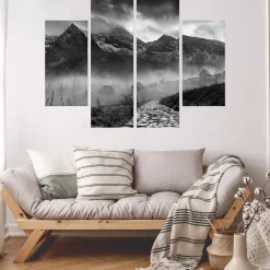 Obraz 4-Częściowy Czarno-Białe GÓRY Pejzaż 80x60cm