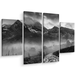 Obraz 4-Częściowy Czarno-Białe GÓRY Pejzaż 80x60cm