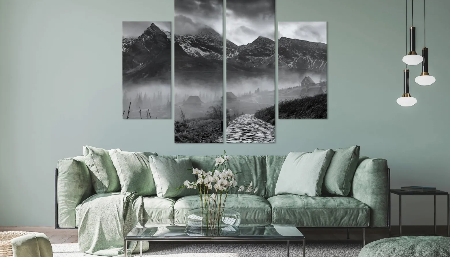 Obraz 4-Częściowy Czarno-Białe GÓRY Pejzaż 80x60cm