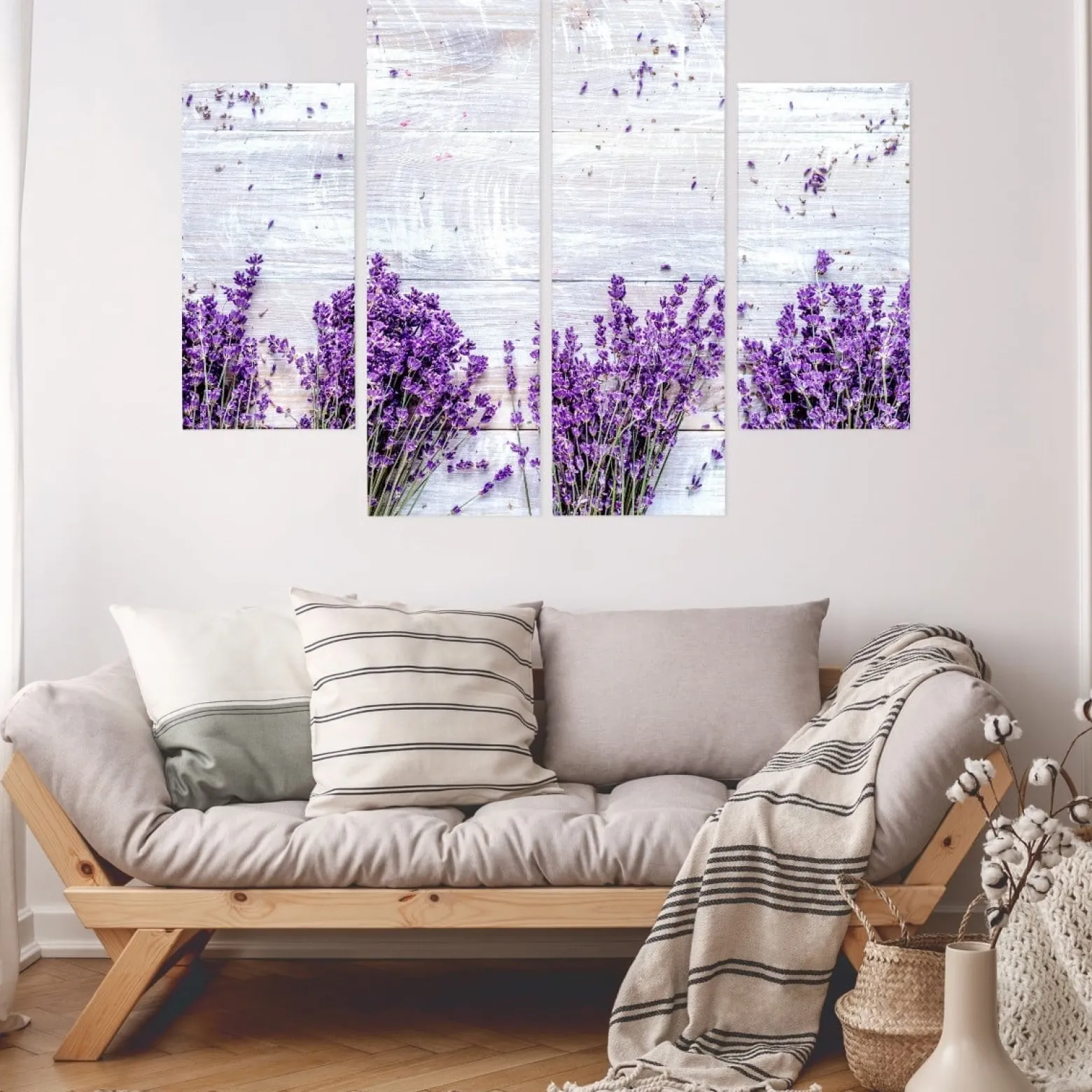 Obraz 4-Częściowy Kwiaty lawendy na tle desek 80x60cm