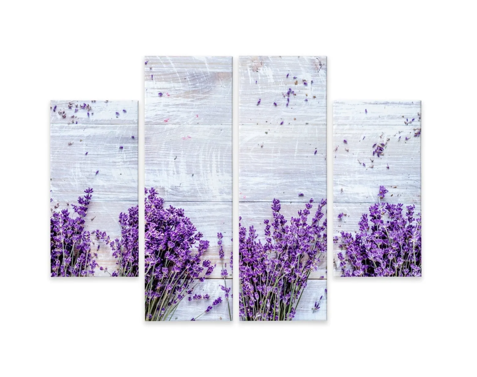 Obraz 4-Częściowy Kwiaty lawendy na tle desek 80x60cm