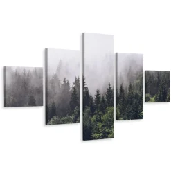 Obraz 5-Częściowy LAS WE MGLE Natura Efekt 3D 150x90cm