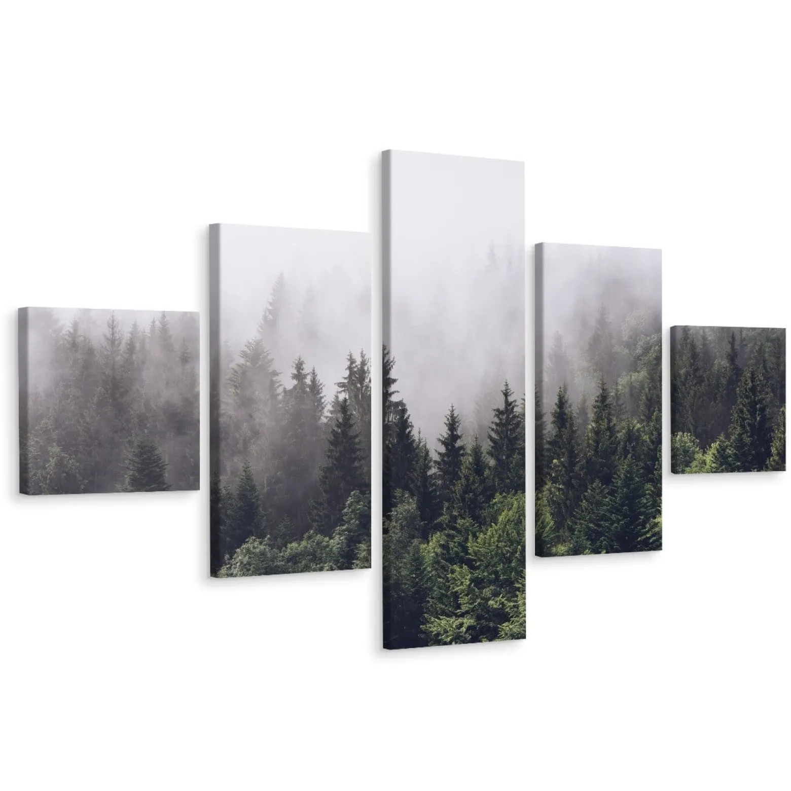 Obraz 5-Częściowy LAS WE MGLE Natura Efekt 3D 150x90cm