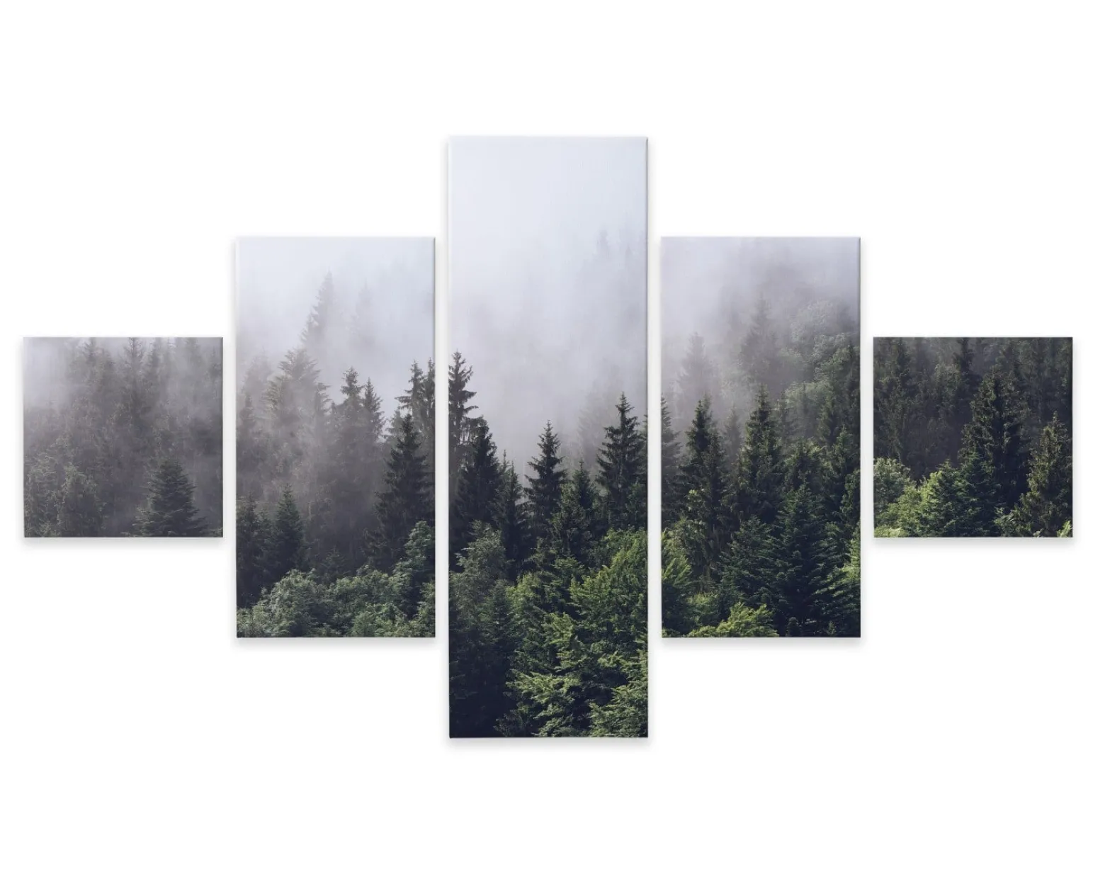 Obraz 5-Częściowy LAS WE MGLE Natura Efekt 3D 150x90cm