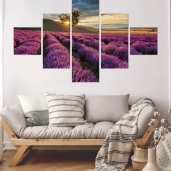 Obraz 5-Częściowy Widok Na Pole Lawendy Pejzaż 3D 150x90cm