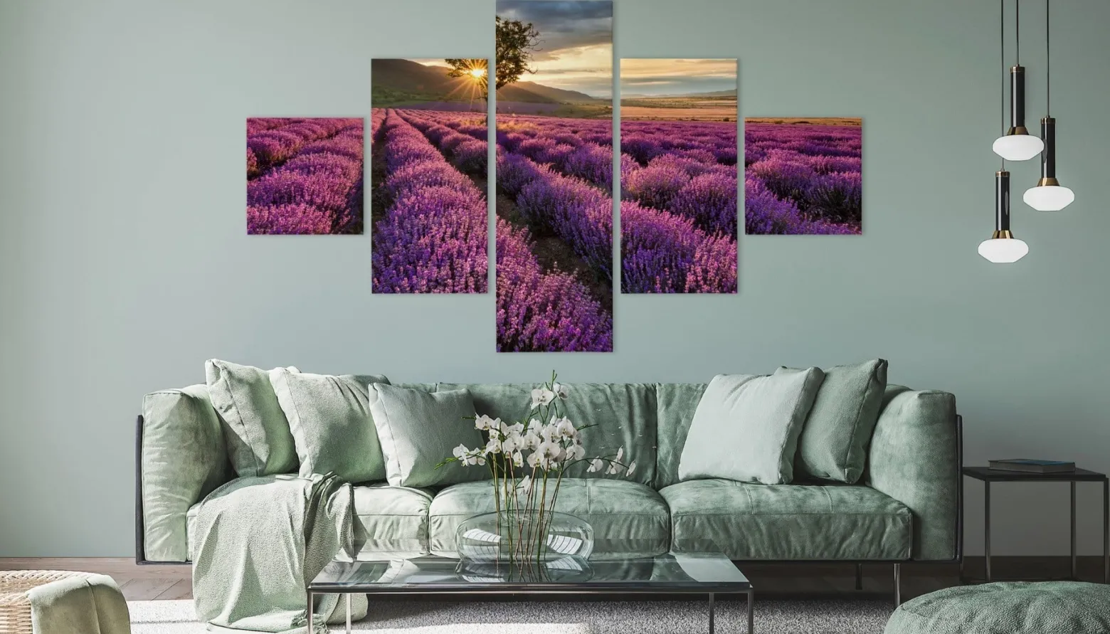 Obraz 5-Częściowy Widok Na Pole Lawendy Pejzaż 3D 150x90cm