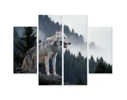 Obraz 4-Częściowy WILK w Lesie Pejzaż 3D 80x60cm
