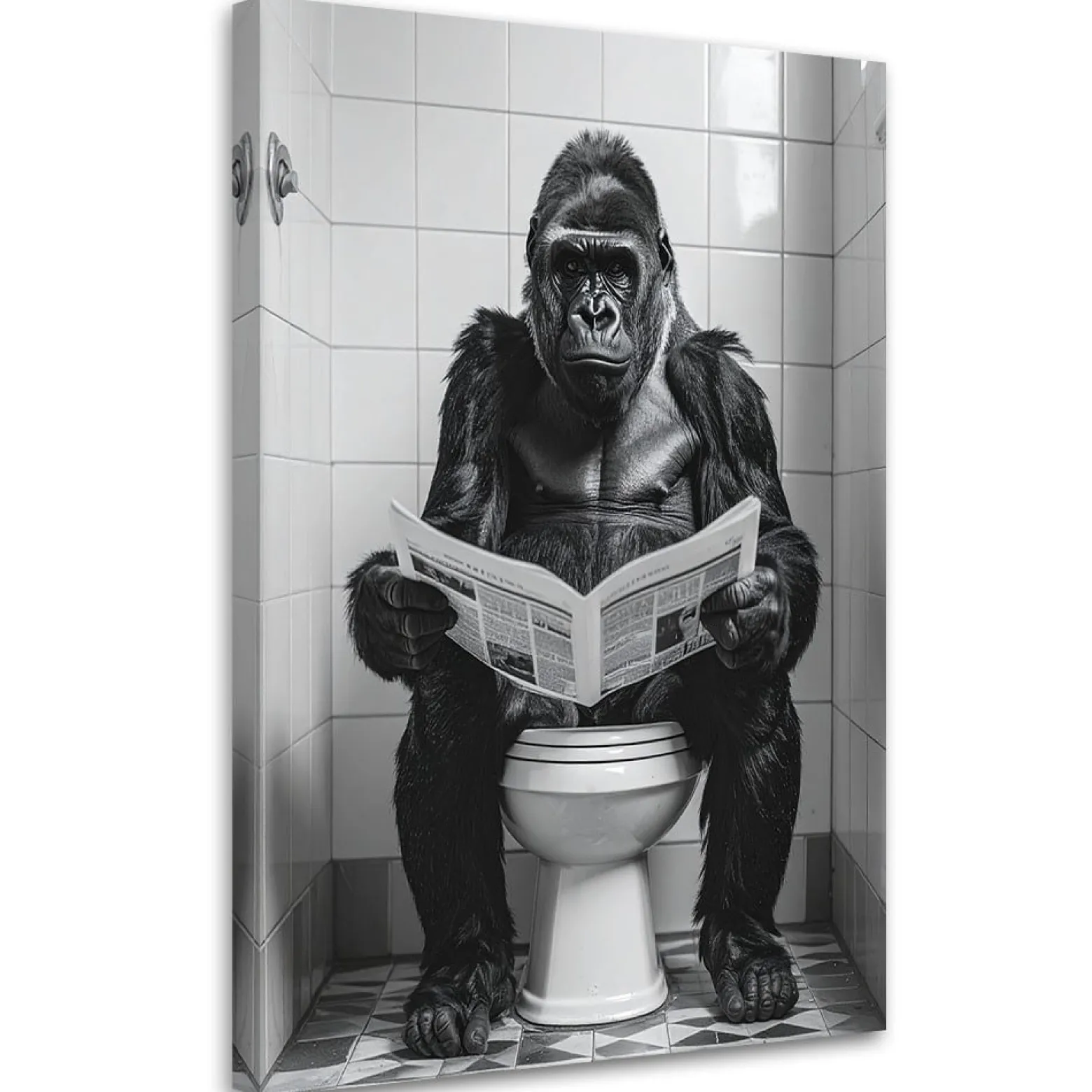 Obraz do łazienki wc, Śmieszna małpa w toalecie gorilla czytająca 20x30