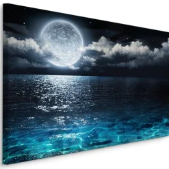Obraz do jadalni morze nocą KSIĘŻYC chmury 30x20cm