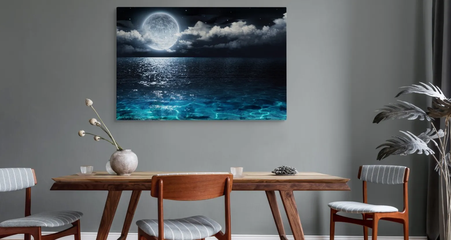 Obraz do jadalni morze nocą KSIĘŻYC chmury 30x20cm