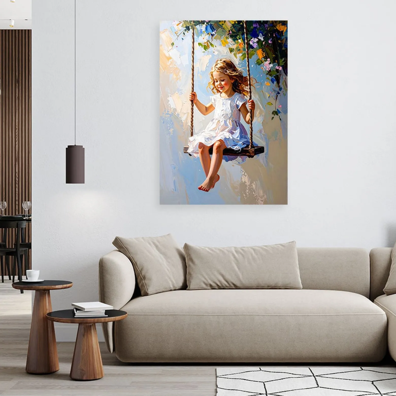 Obraz do pokoju dziecka, Dziewczynka na huśtawce 20x30