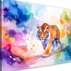 Obraz do pokoju dziecka, Kolorowy Tygrys Safari Akwarela 30x20
