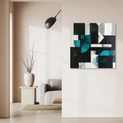 Obraz do salonu biura kuchni, Geometryczne kształty turkusowy czarny 20x20