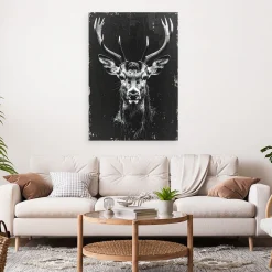 Obraz do salonu biura loftu hotelu, Srebrna Głowa Jelenia na czarnym 20x30