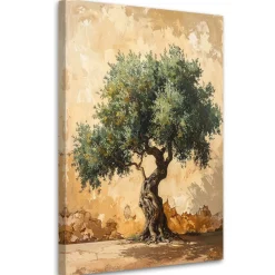 Obraz do salonu sypialni biura, Drzewko oliwne na tle muru beżowy 30x45
