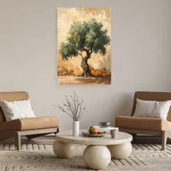 Obraz do salonu sypialni biura, Drzewko oliwne na tle muru beżowy 30x45