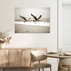 Obraz do salonu sypialni biura, Mewy ptaki morze plaża beżowy 30x20