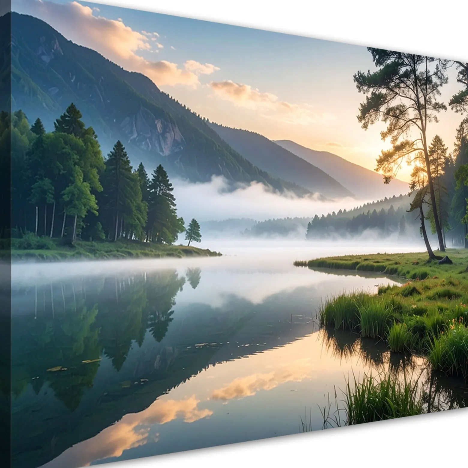 Obraz do salonu sypialni biura, Widok jezioro las we mgle 30x20
