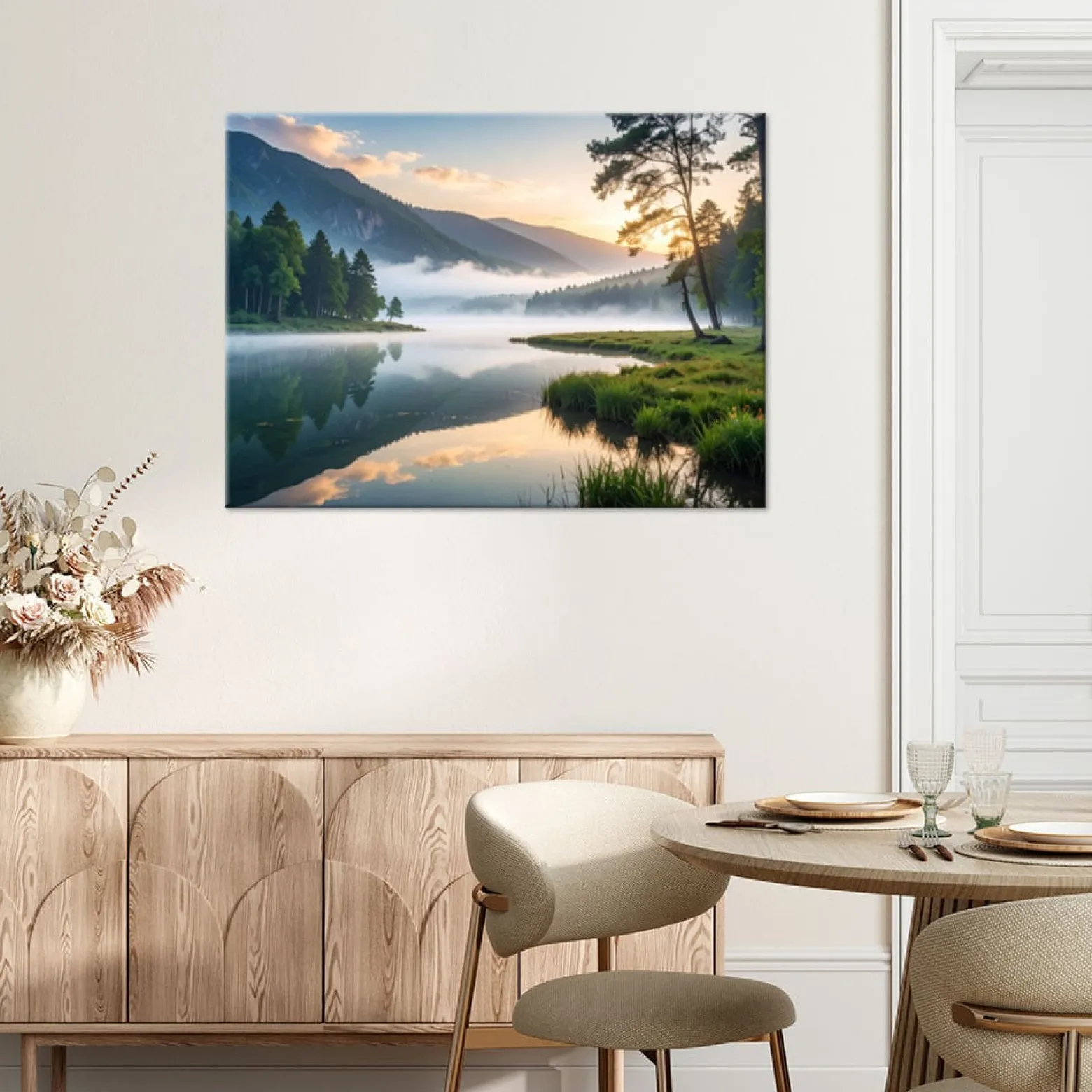 Obraz do salonu sypialni biura, Widok jezioro las we mgle 30x20