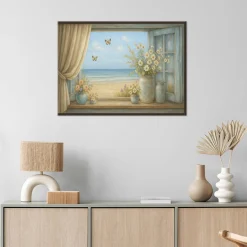 Obraz do salonu sypialni, Widok z okna na plażę Shabby Chic 30x20