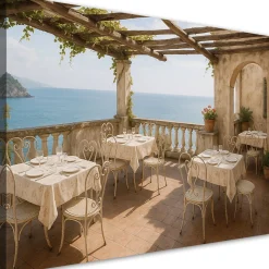 Obraz do salonu sypialni, Widok z tarasu na morze w stylu Shabby 30x20