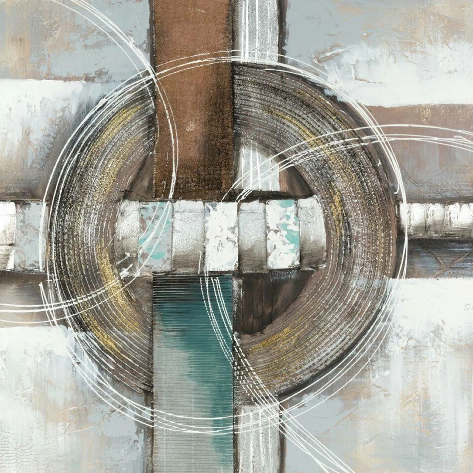 Obraz GEO 555A 80x80cm Loft Turkus Beż Ręcznie Malowany
