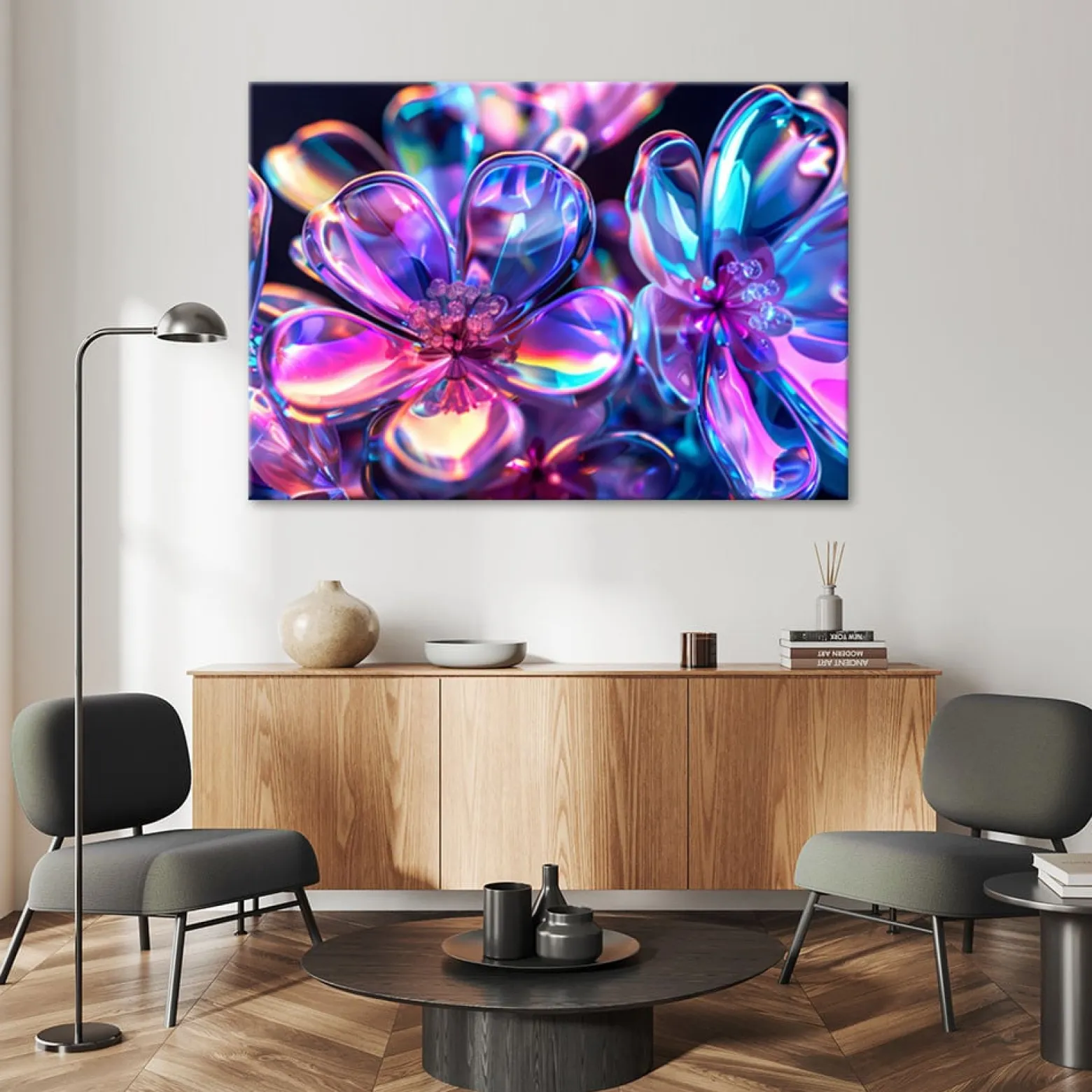 Obraz, Kolorowe szklane kwiaty - bukiet 60x40