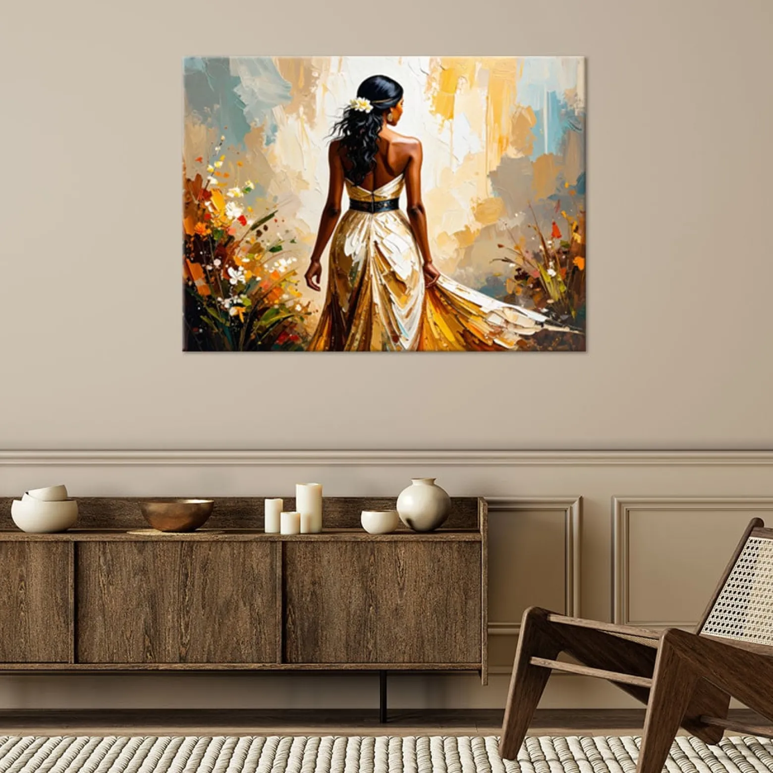 Obraz nowoczesny do salonu sypialni, Abstrakcja Modna Kobieta w sukni 60x40