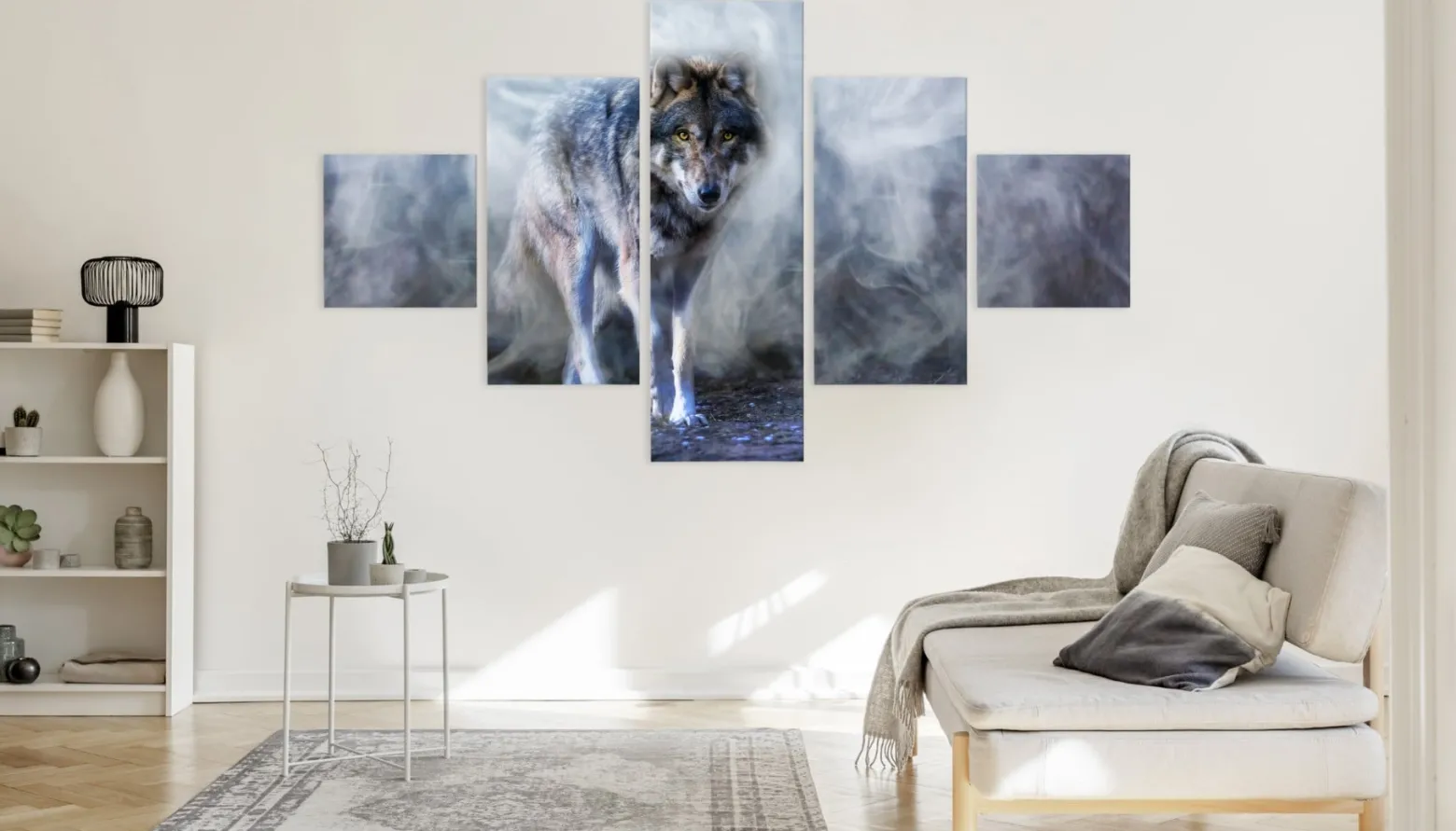Obraz Pentaptyk WILK we Mgle Zwierzę 3D 150x90cm