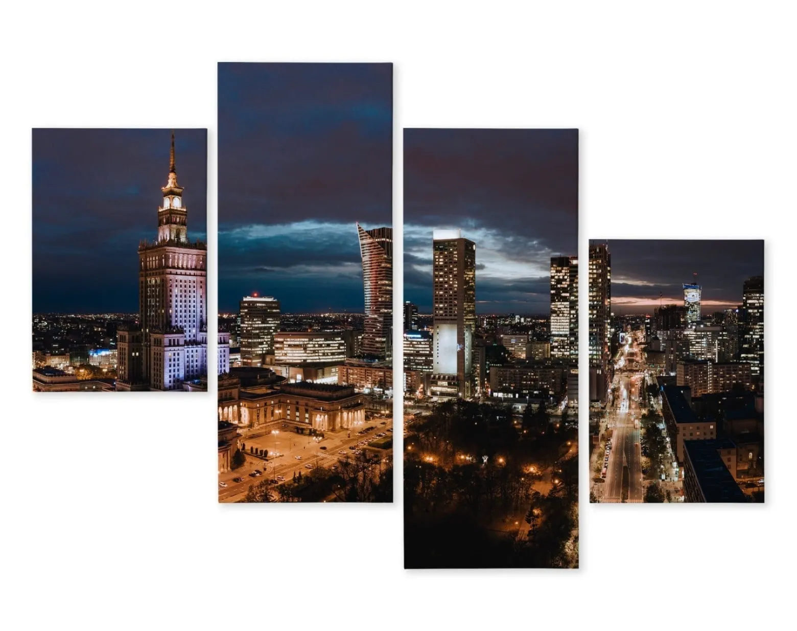 Obraz TETRAPTYK Warszawa Miasto Noc 3D 80x50cm