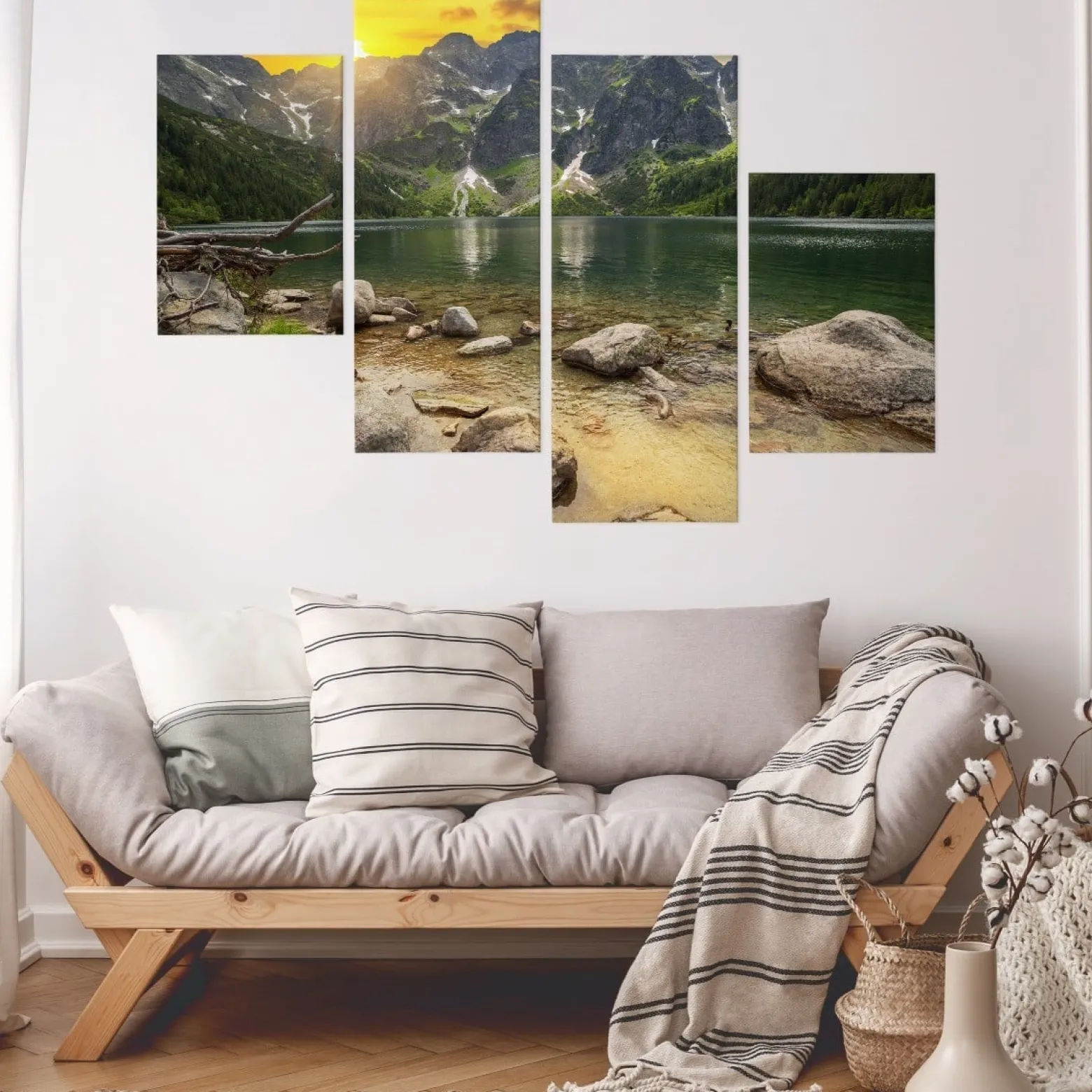 Obraz Tetraptyk ZACHÓD SŁOŃCA w Górach 3D 80x50cm