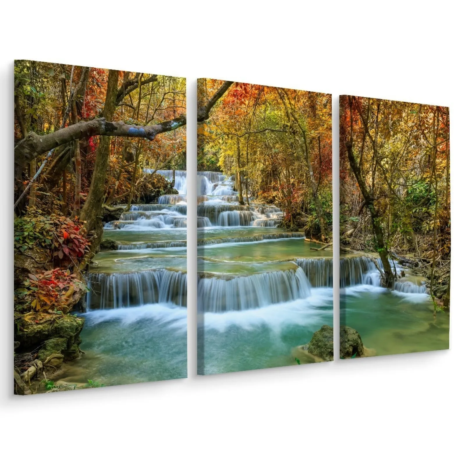 Obraz TRYPTYK Wodospad w Lesie Pejzaż 3D 60x40cm