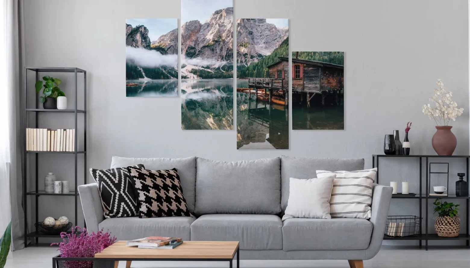 Obraz Wieloczęściowy JEZIORO w Górach Pejzaż 80x50cm