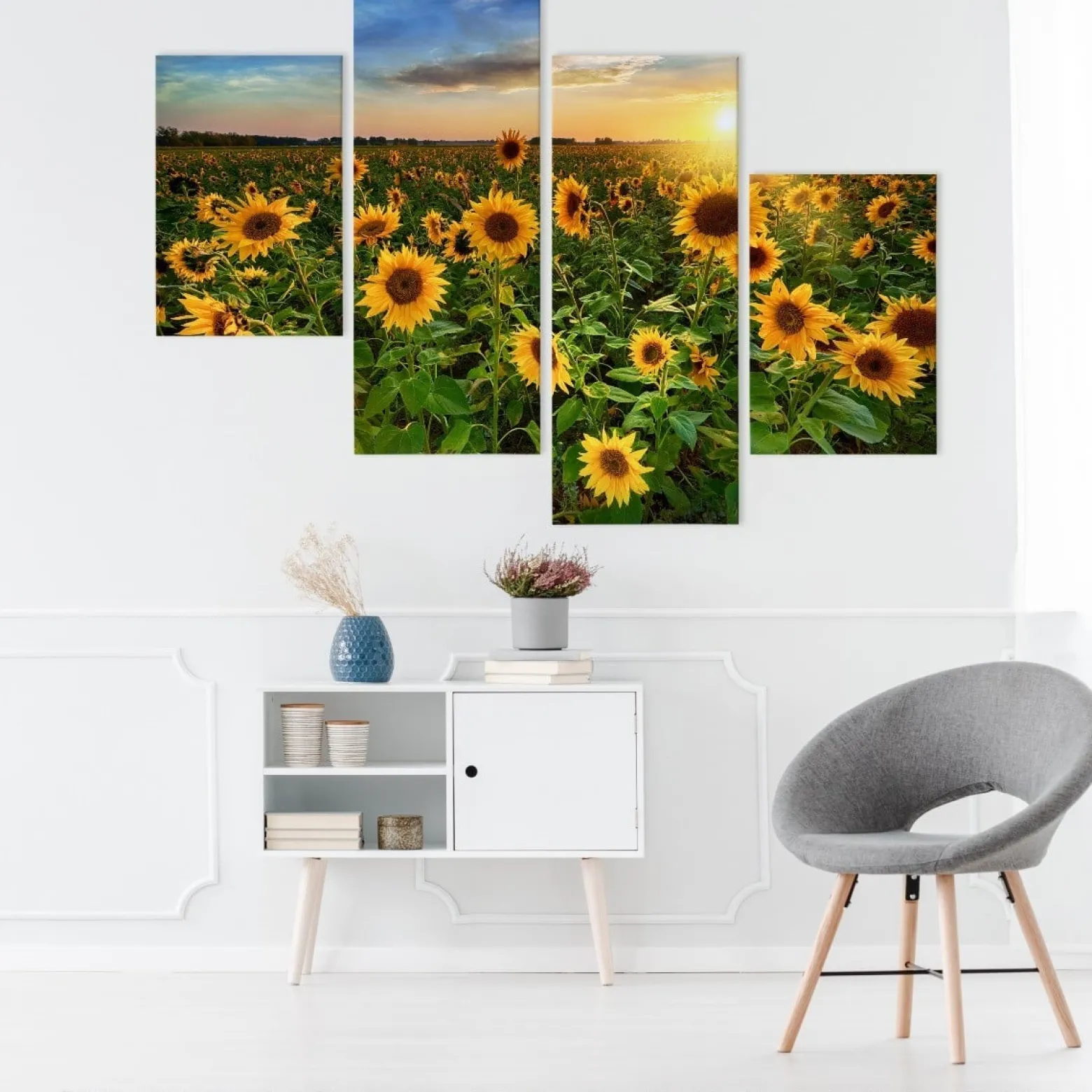 Obraz Wieloczęściowy KWIATY Słonecznika Pejzaż 3D 80x50cm