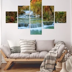 Obraz Wieloczęściowy Wodospad Jesienny Las 150x90cm
