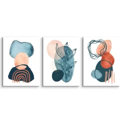 OBRAZY SET AKWARELE ABSTRAKCYJNE KSZTAŁTY BOHO 90x40cm
